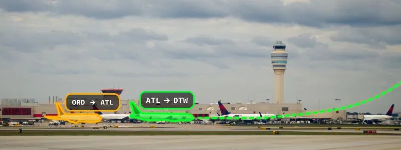 AR concept for air traffic controllers: an airport runway and control tower with floating flight labels