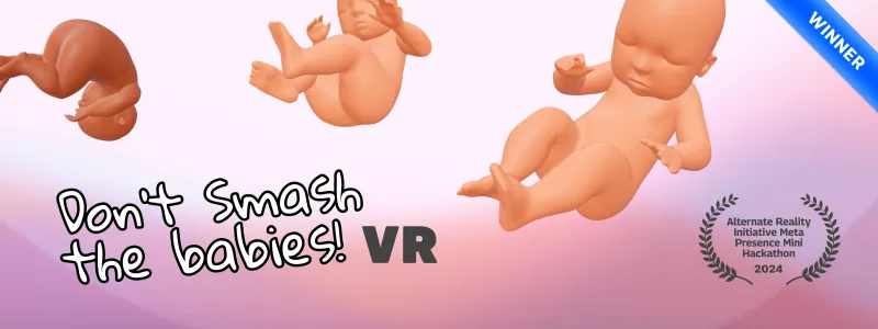 Don't Smash the Babies! VR: title art with cartoon babies and a winner ribbon